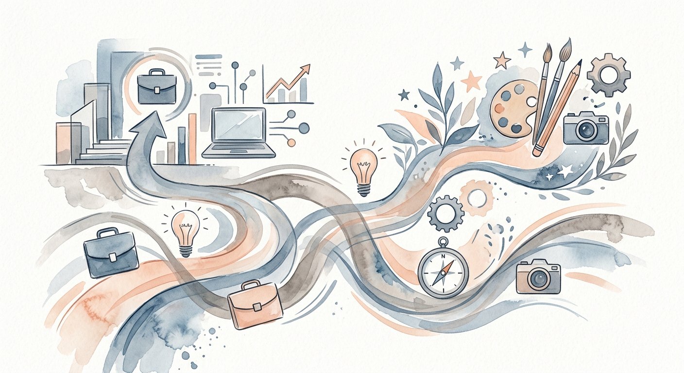 Abstraktes Konzept verschiedener Karrierewege und Branchen-Attribute