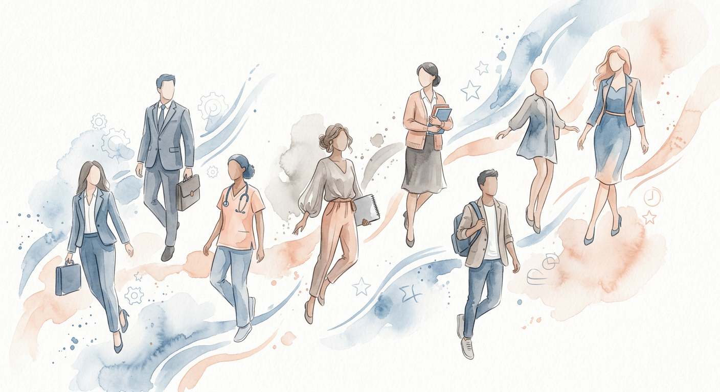 Konzeptionelle Darstellung von Karrierewegen und Outfit-Variationen