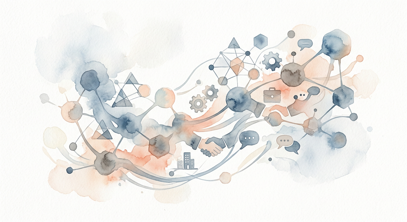 Abstrakte Darstellung von Social Media Netzwerken und professionellen Elementen