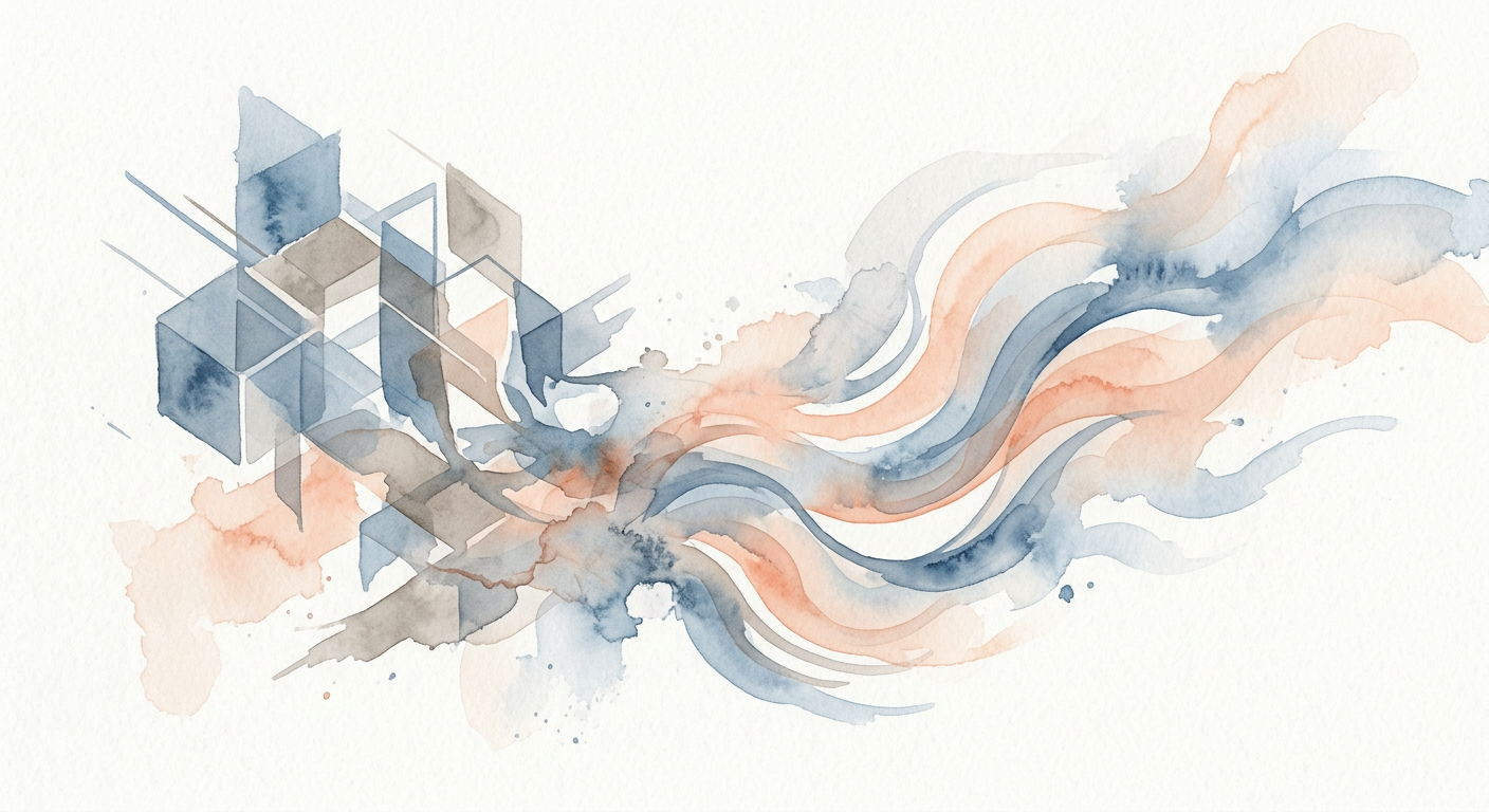 Abstrakte Illustration des Übergangs von Chaos zu Struktur, stellvertretend für den KI-Prozess